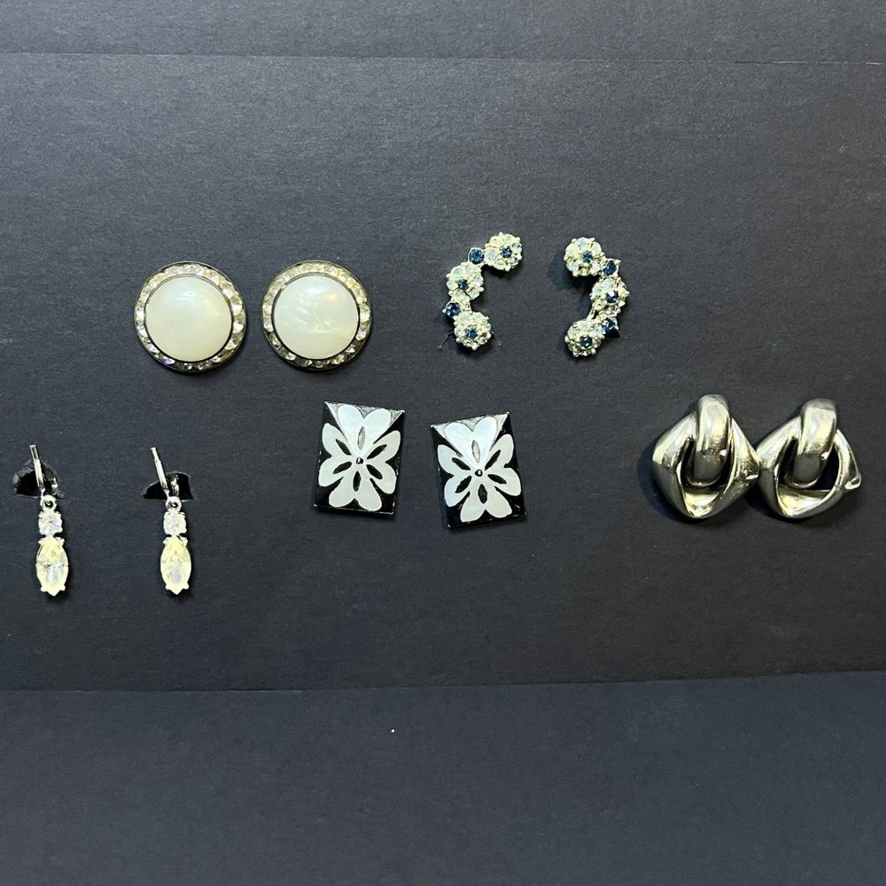 Vintage Lot Of 5 Silver Tone Clip On Earrings (3559)